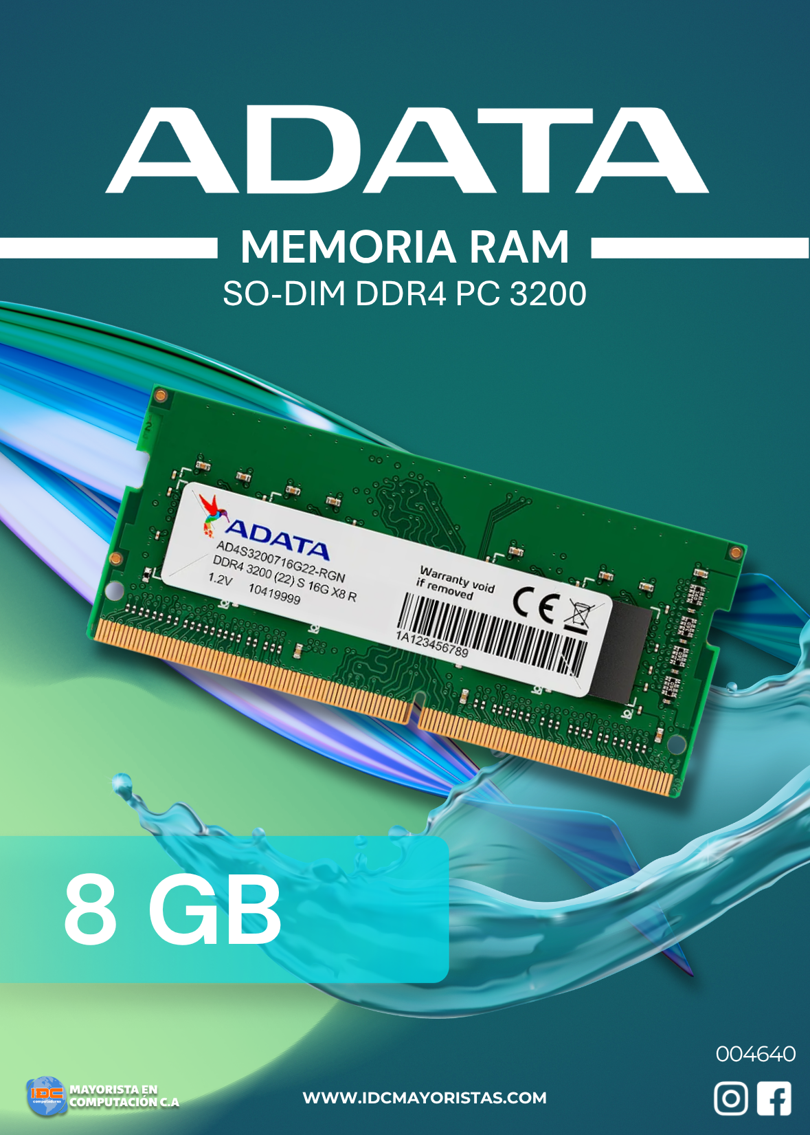 Memoria Ram Ddr4 So-dimm 8gb Pc3200 Adata Laptop Pc4-25600