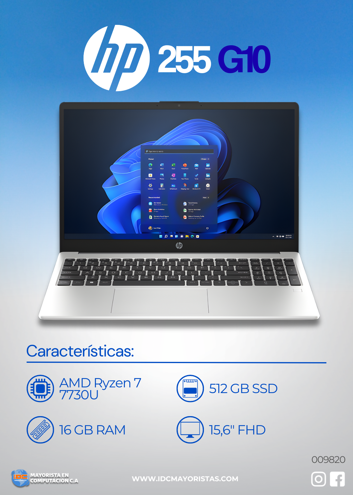 Laptop Hp 255 G10 Amd Ryzen 7 7730u Ram 16gb Ssd512gb 15.6