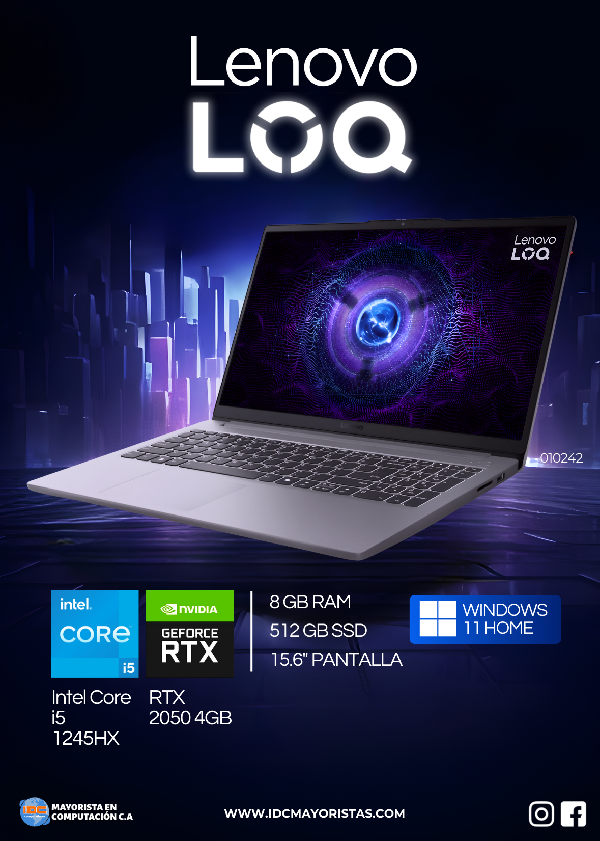 Laptop Lenovo Intel Core I5 1245hx (12va Gen) 8 Ram Ddr5 Ssd 512